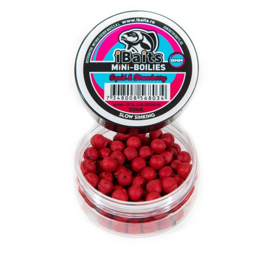 Топчета за фидер iBaits Mini Boilies 8mm Squid & Strawberry Slow Sinking 50ml